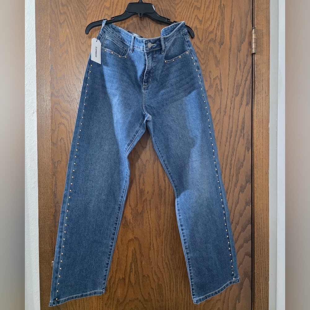 Express Blue Straight Leg Jeans with Studded Accents Size 12
